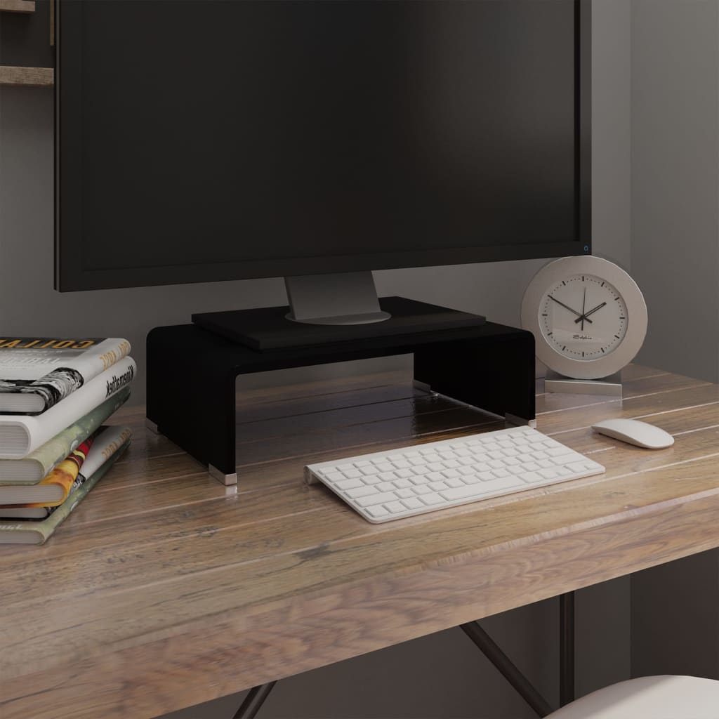 TV Stand Black Tempered glass, plastic Medium Sleek TV Stand