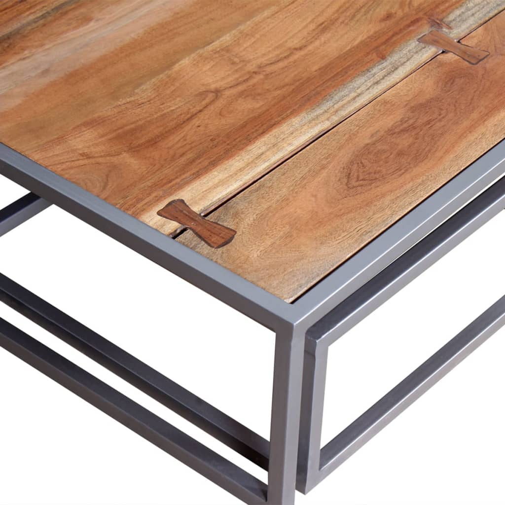 Coffee Table Set of 2 Brown Solid acacia wood, steel Medium