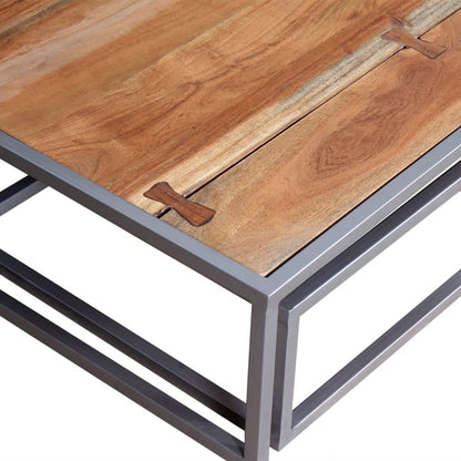 Coffee Table Set of 2 Brown Solid acacia wood, steel Medium