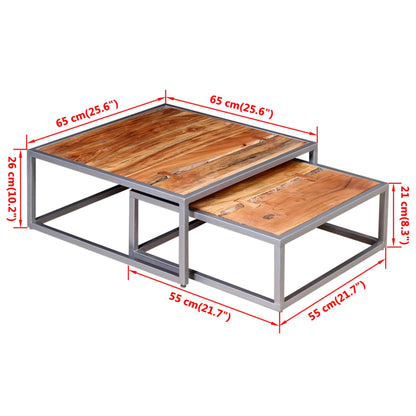 Coffee Table Set of 2 Brown Solid acacia wood, steel Medium