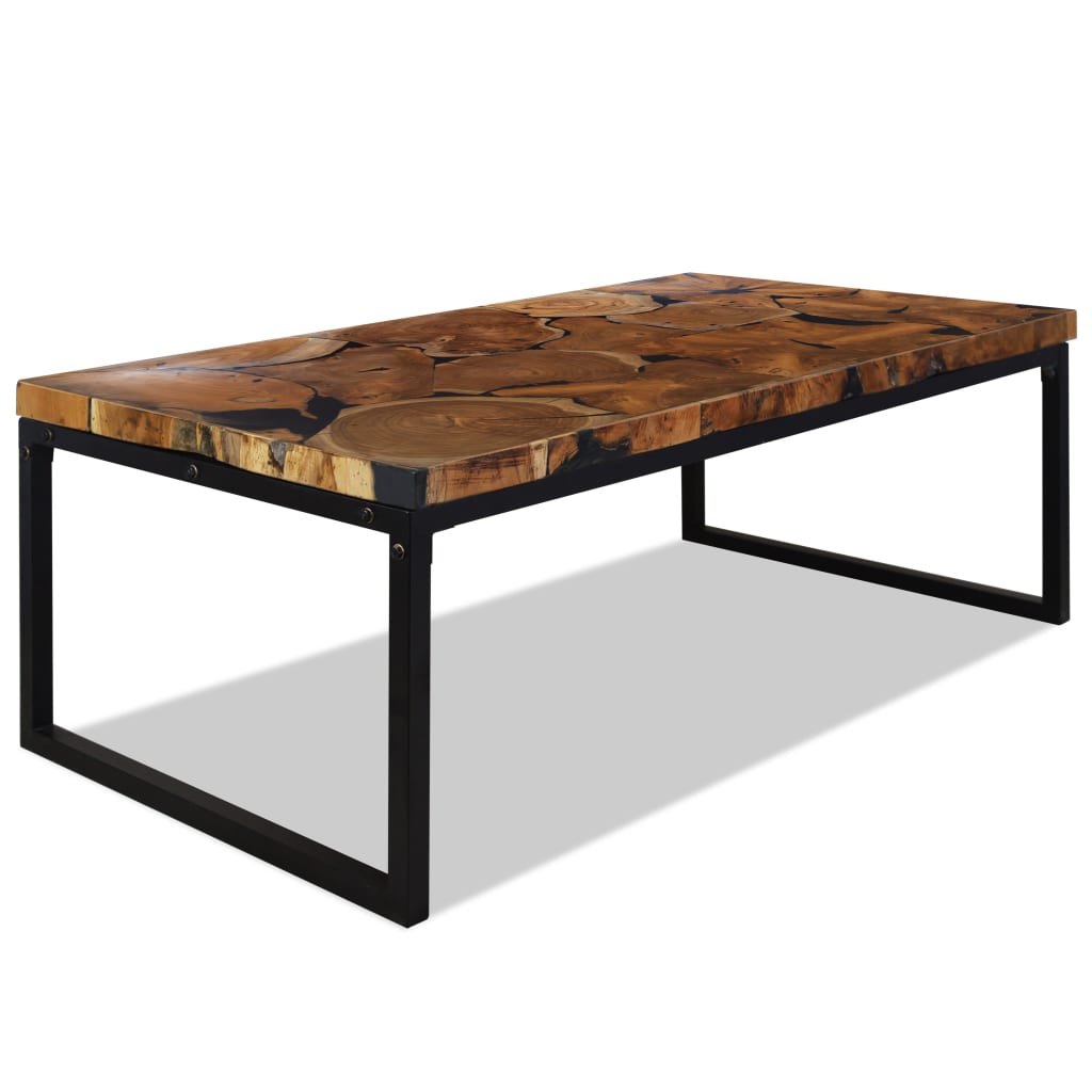 Coffee Table Black and Brown Teak Wood and Resin 43.3x23.6x15.7 in
