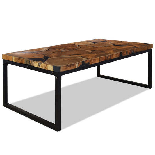 Coffee Table Black and Brown Teak Wood and Resin 43.3x23.6x15.7 in