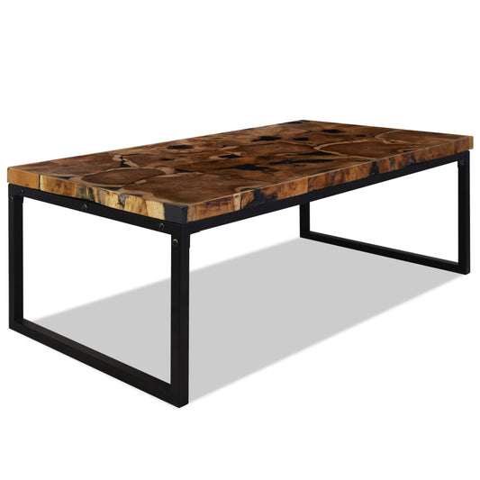 Coffee Table Black and Brown Teak Wood and Resin 43.3x23.6x15.7 in