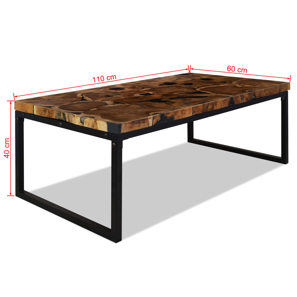 Coffee Table Black and Brown Teak Wood and Resin 43.3x23.6x15.7 in