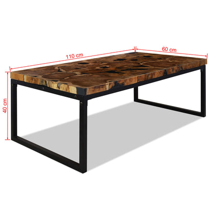 Coffee Table Black and Brown Teak Wood and Resin 43.3x23.6x15.7 in