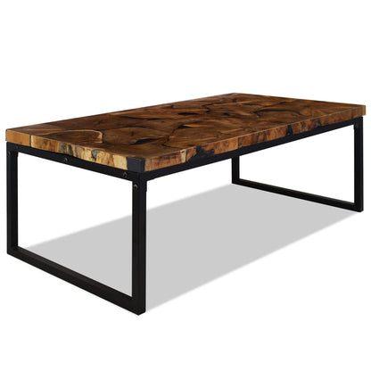 Coffee Table Black and Brown Teak Wood and Resin 43.3x23.6x15.7 in