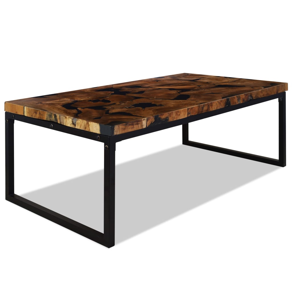 Coffee Table Black and Brown Teak Wood and Resin 43.3x23.6x15.7 in