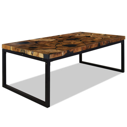Coffee Table Black and Brown Teak Wood and Resin 43.3x23.6x15.7 in