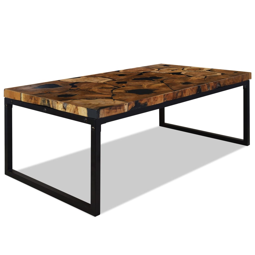Coffee Table Black and Brown Teak Wood and Resin 43.3x23.6x15.7 in