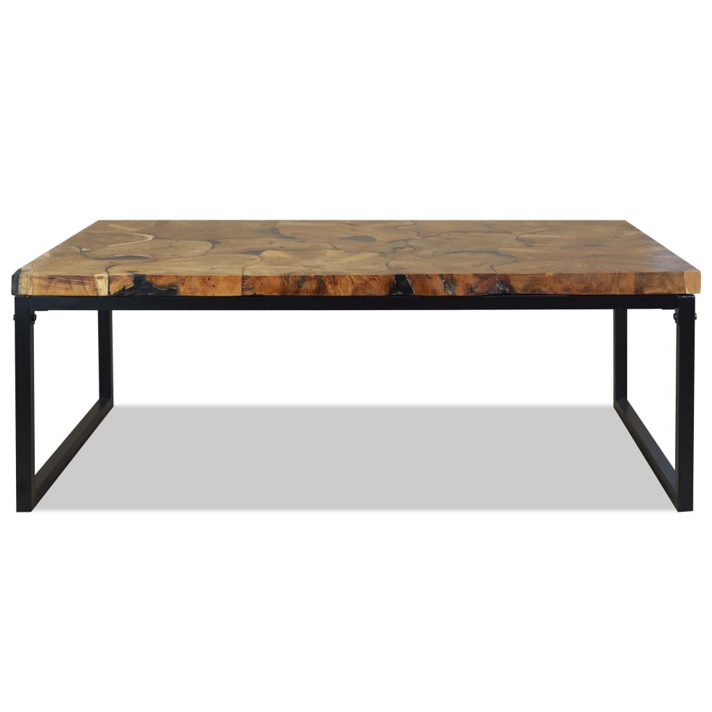 Coffee Table Black and Brown Teak Wood and Resin 43.3x23.6x15.7 in