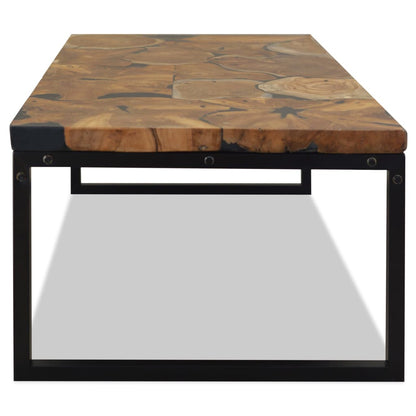 Coffee Table Black and Brown Teak Wood and Resin 43.3x23.6x15.7 in