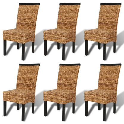 Dining Chair Set of 6 Brown Solid mango wood and abaca Medium