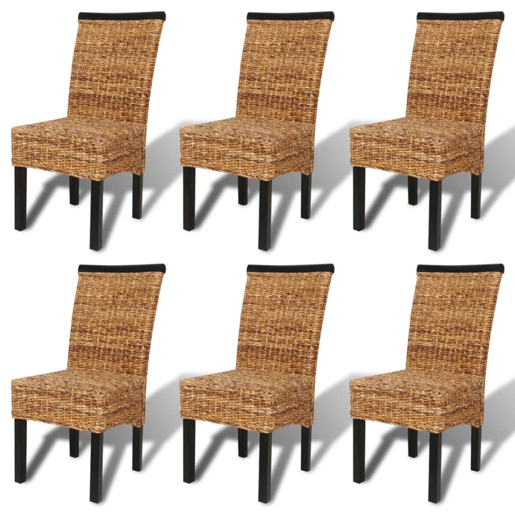 Dining Chair Set of 6 Brown Solid mango wood and abaca Medium