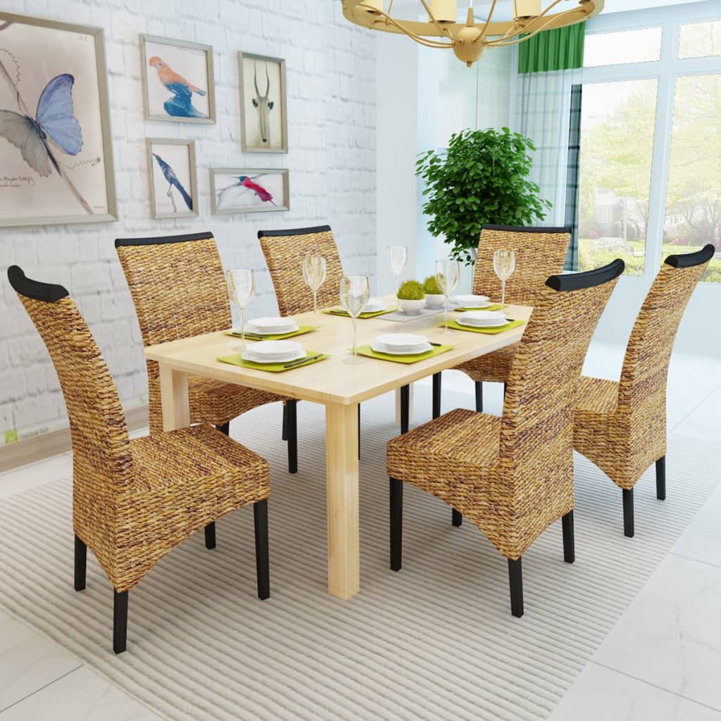 Dining Chair Set of 6 Brown Solid mango wood and abaca Medium