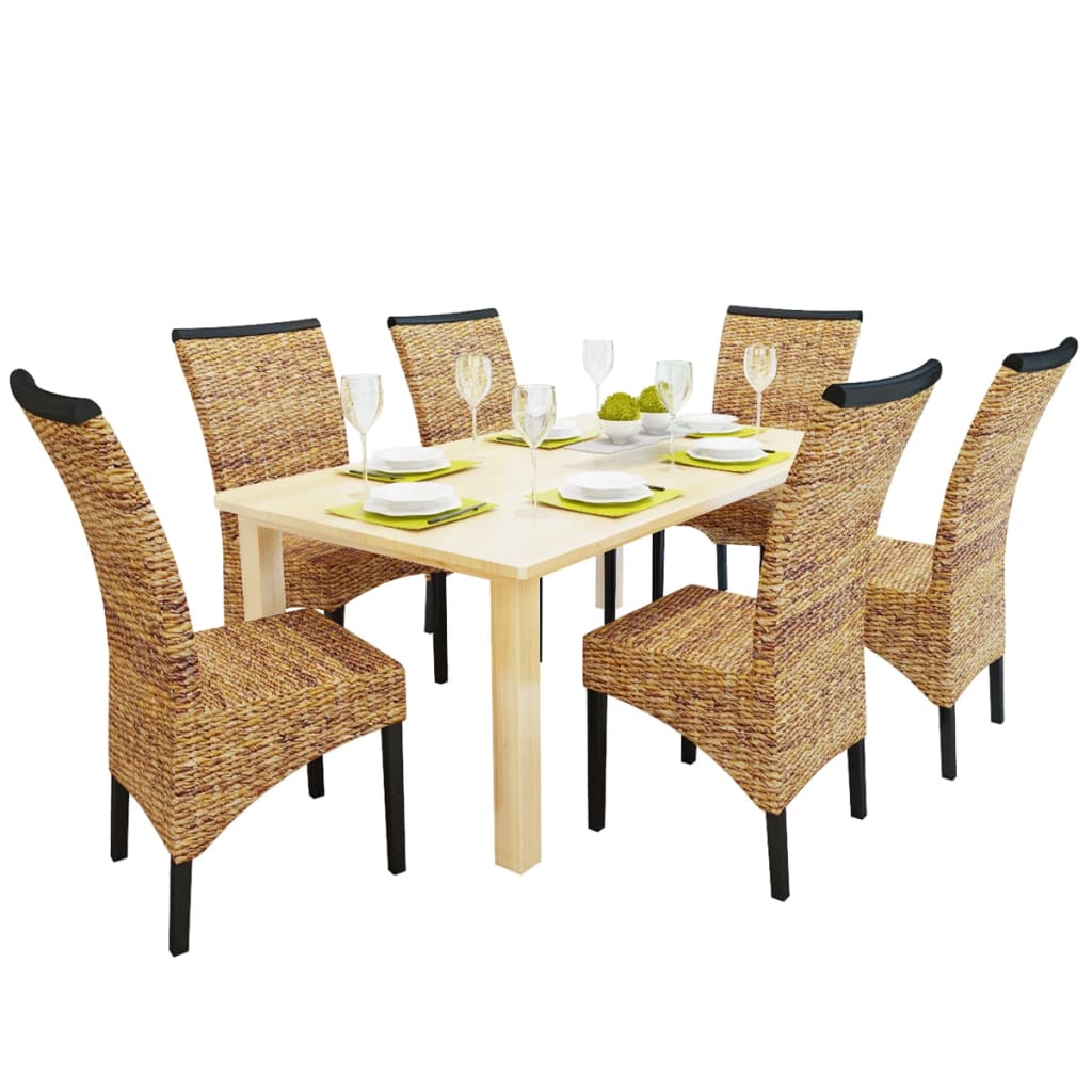 Dining Chair Set of 6 Brown Solid mango wood and abaca Medium