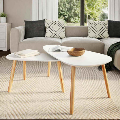 Coffee Table Set of 2 White Solid pinewood, MDF Medium Durable