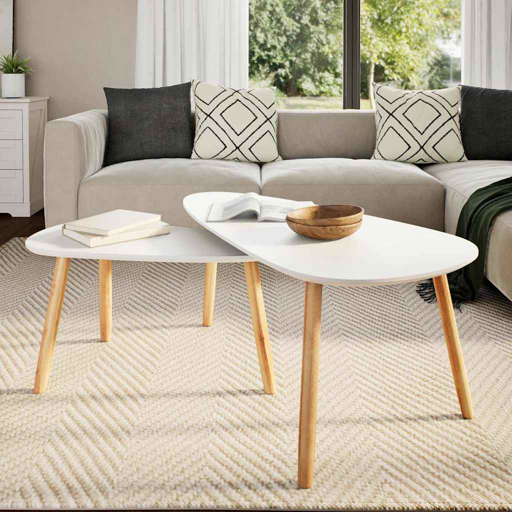 Coffee Table Set of 2 White Solid pinewood, MDF Medium Durable