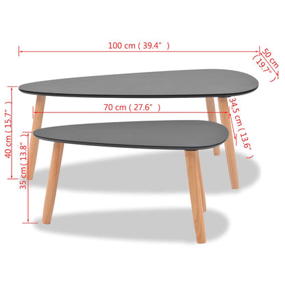 Coffee Table Set of 2 Black Solid pine wood legs, MDF tabletop