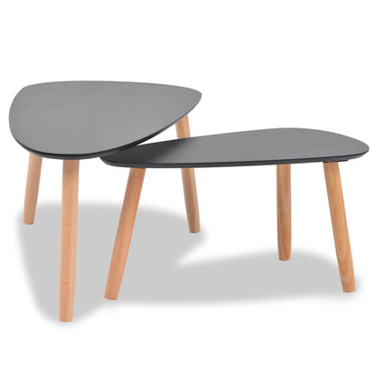 Coffee Table Set of 2 Black Solid pine wood legs, MDF tabletop