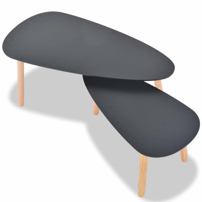 Coffee Table Set of 2 Black Solid pine wood legs, MDF tabletop