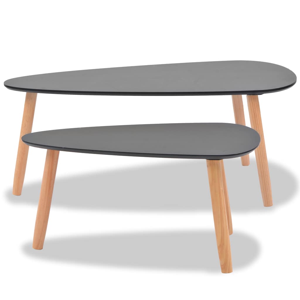 Coffee Table Set of 2 Black Solid pine wood legs, MDF tabletop