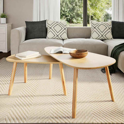 Coffee Table Set of 2 Brown Solid pine wood, MDF Two-piece set