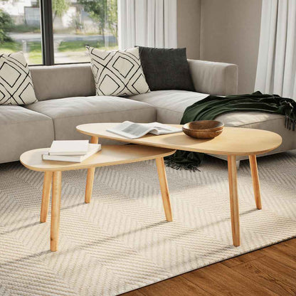 Coffee Table Set of 2 Brown Solid pine wood, MDF Two-piece set