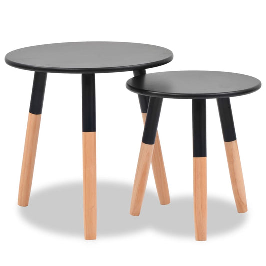 Side Table Set of 2 Black Solid pinewood legs, MDF top Small