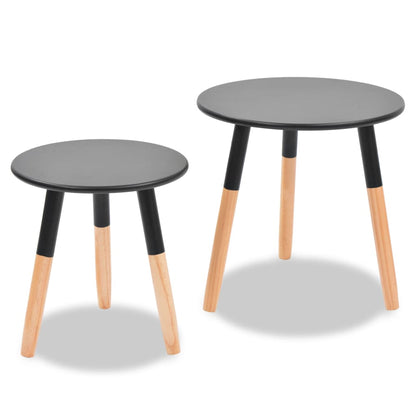Side Table Set of 2 Black Solid pinewood legs, MDF top Small