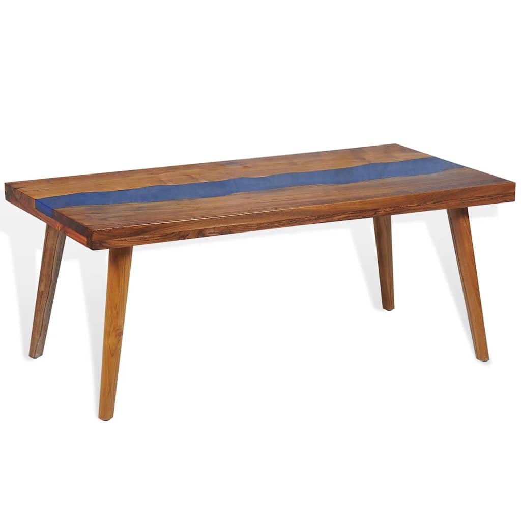 Coffee Table Brown and Blue Teak and Resin 39.4 x 19.7 x 15.7 in
