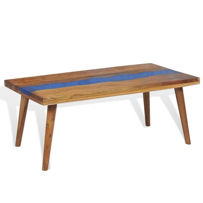 Coffee Table Brown and Blue Teak and Resin 39.4 x 19.7 x 15.7 in