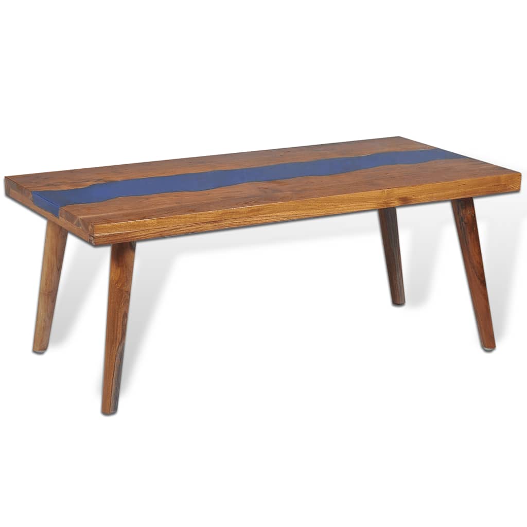 Coffee Table Brown and Blue Teak and Resin 39.4 x 19.7 x 15.7 in