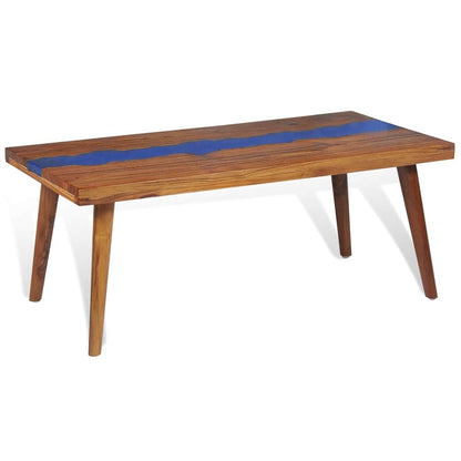 Coffee Table Brown and Blue Teak and Resin 39.4 x 19.7 x 15.7 in