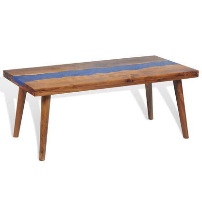 Coffee Table Brown and Blue Teak and Resin 39.4 x 19.7 x 15.7 in