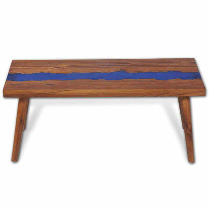 Coffee Table Brown and Blue Teak and Resin 39.4 x 19.7 x 15.7 in