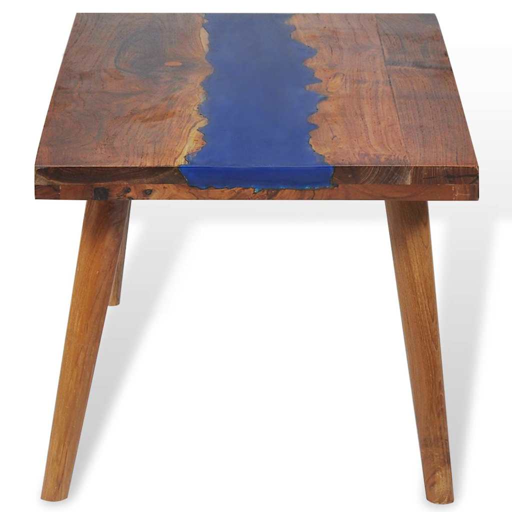 Coffee Table Brown and Blue Teak and Resin 39.4 x 19.7 x 15.7 in