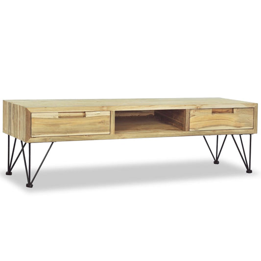 TV Cabinet Natural Wood Recycled Solid Teak, Wrought Iron