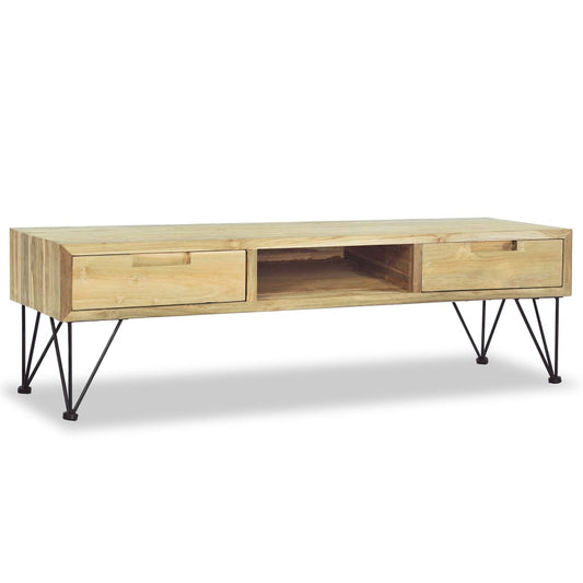 TV Cabinet Natural Wood Recycled Solid Teak, Wrought Iron