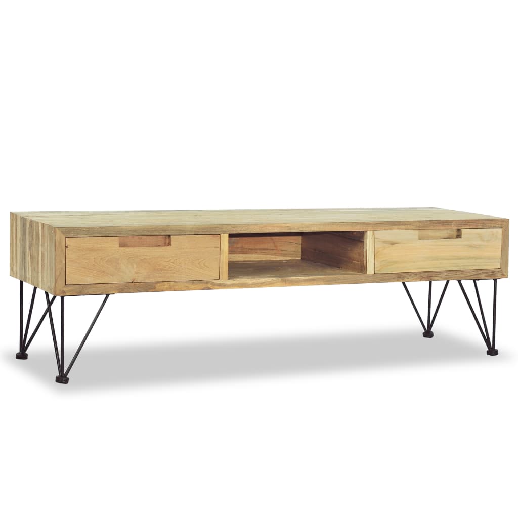 TV Cabinet Natural Wood Recycled Solid Teak, Wrought Iron