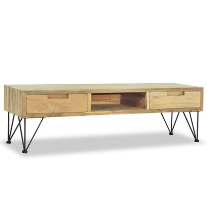 TV Cabinet Natural Wood Recycled Solid Teak, Wrought Iron