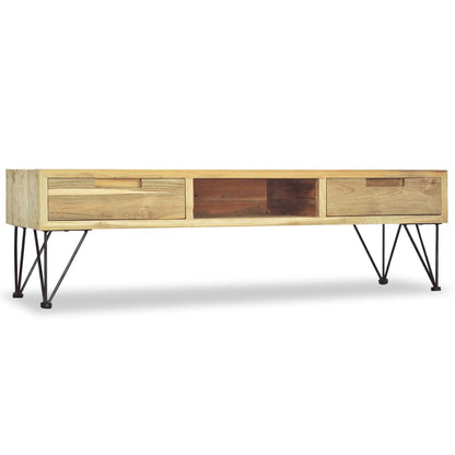 TV Cabinet Natural Wood Recycled Solid Teak, Wrought Iron