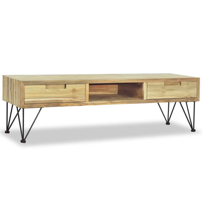 TV Cabinet Natural Wood Recycled Solid Teak, Wrought Iron