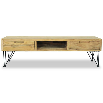 TV Cabinet Natural Wood Recycled Solid Teak, Wrought Iron