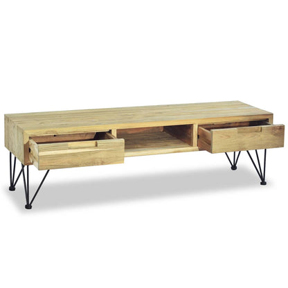 TV Cabinet Natural Wood Recycled Solid Teak, Wrought Iron