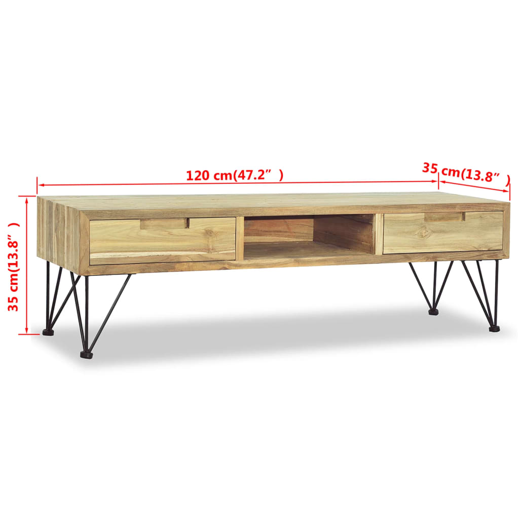 TV Cabinet Natural Wood Recycled Solid Teak, Wrought Iron