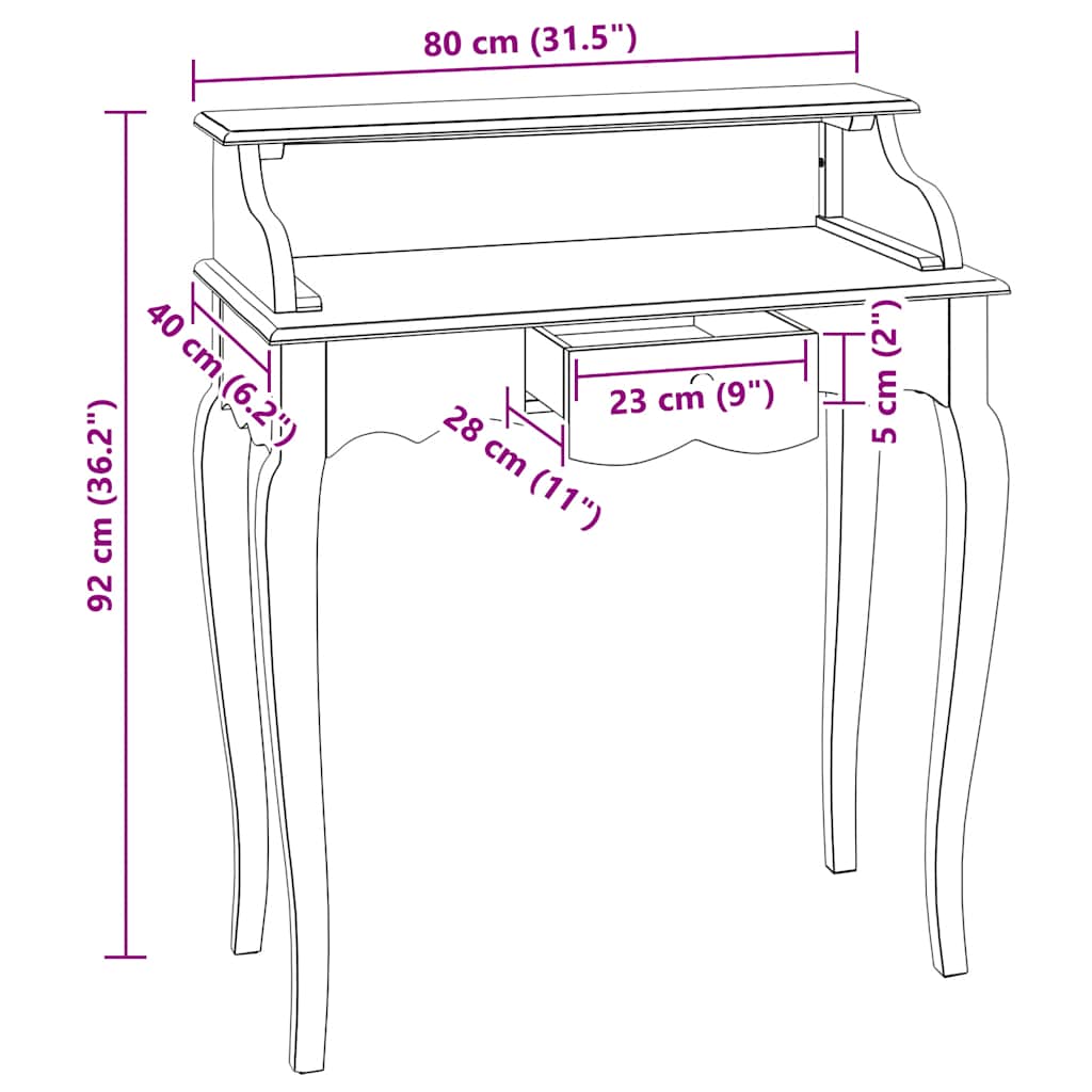 Writing Desk Mahogany, Grey Solid mahogany wood
