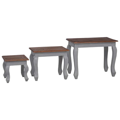 Nesting Table Brown, White Solid Mahogany Wood Small, Medium, Large