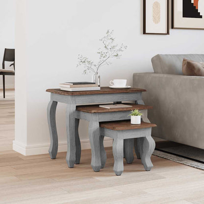 Nesting Table Brown, White Solid Mahogany Wood Small, Medium, Large