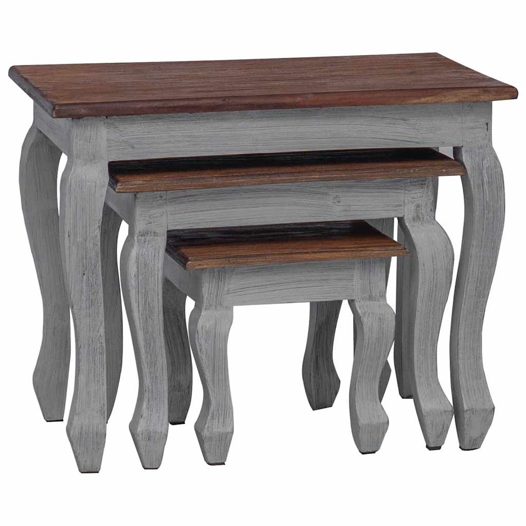 Nesting Table Brown, White Solid Mahogany Wood Small, Medium, Large
