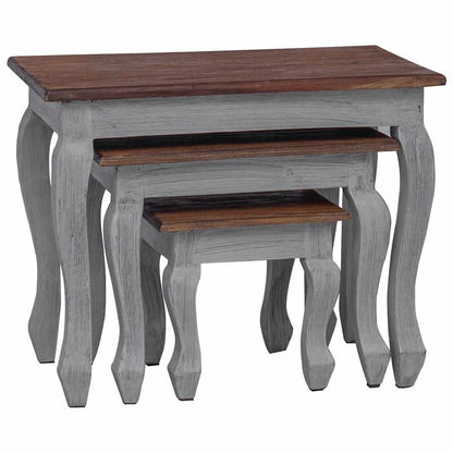 Nesting Table Brown, White Solid Mahogany Wood Small, Medium, Large